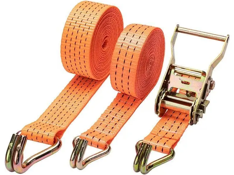 Ratchet tie-down strap with hooks